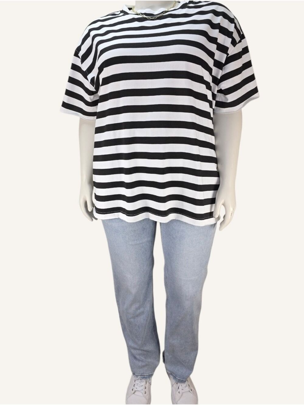 Ampersand Avenue Boyfriend Tshirt XL Black White Striped Oversized NWT - Picture 2 of 11